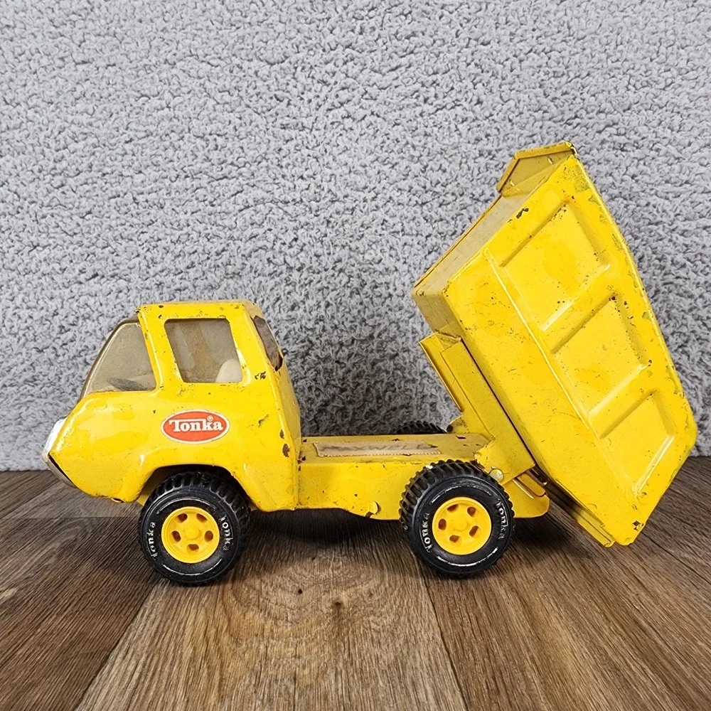 Vintage Tonka Mini Mighty Dump Truck Pressed Steel Yellow Construction Toy 1970s